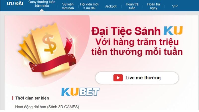 Quay thưởng hàng tuần nhận trăm triệu tại Kubet